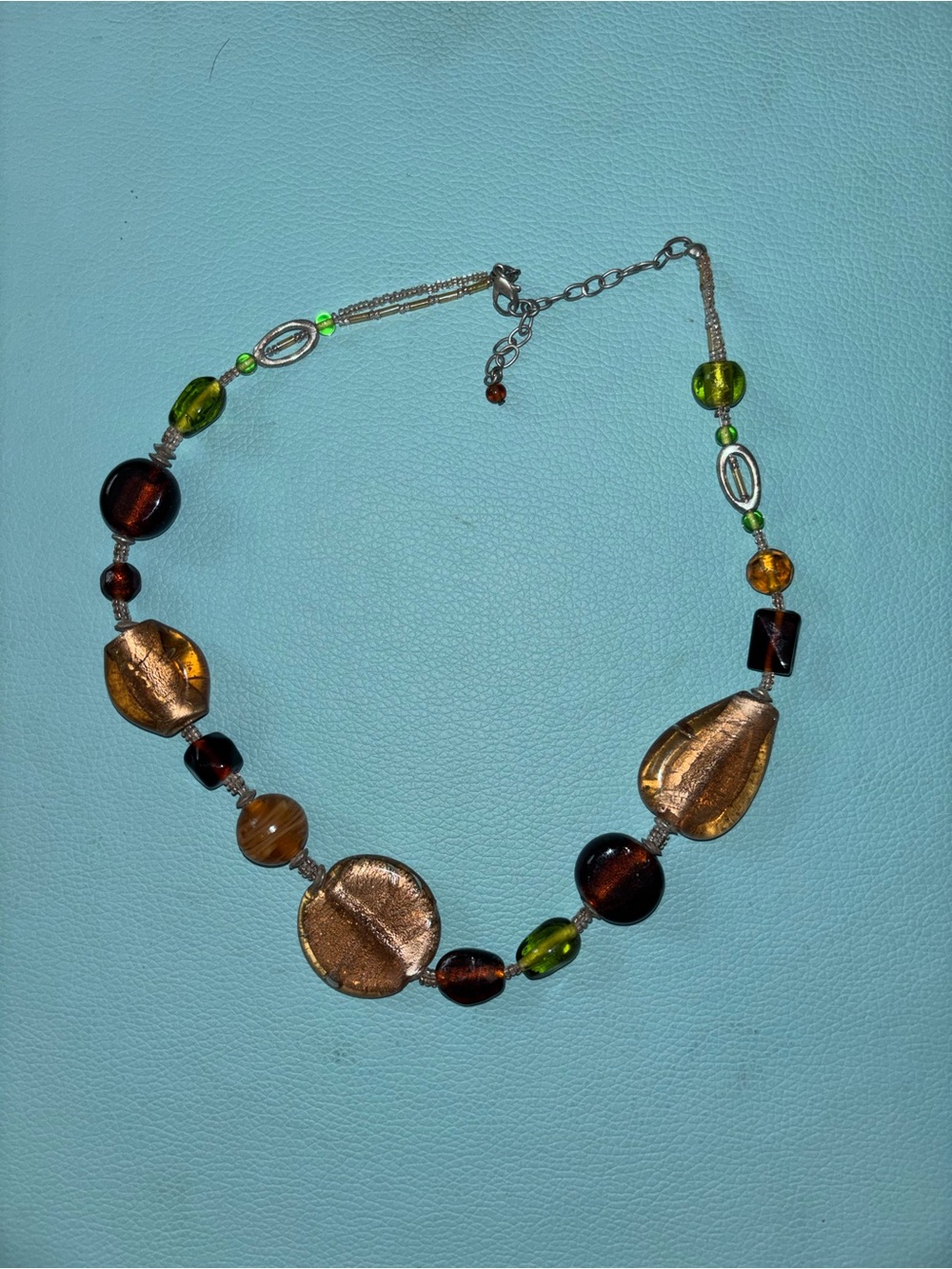 Gorgeous Amber and Green Glass Bead Necklace